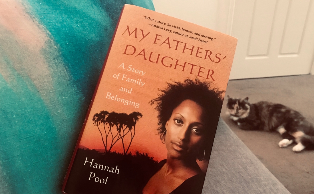 My father's daughter book with author on front and my cat in the background