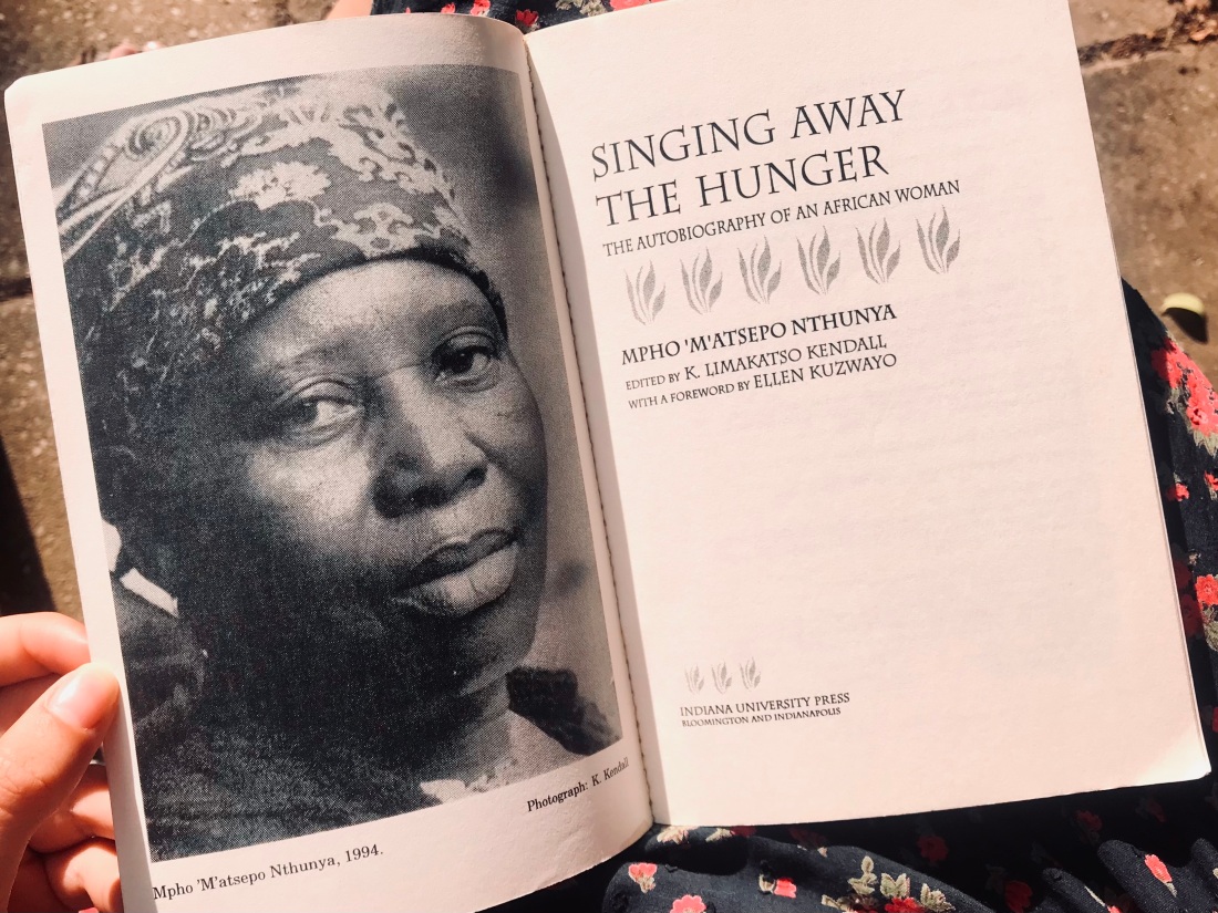 Singing away the hunger - inside cover with photo of Mpho