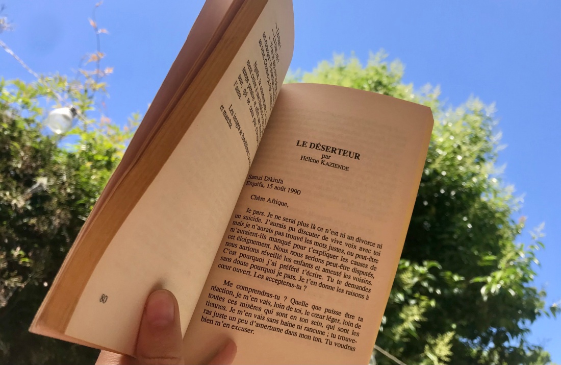 Text of Le Deserteur against blue sky